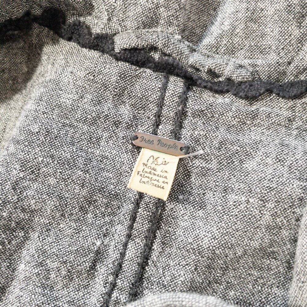 Free People XS Gray Ruffled Peplum Jacket Linen Cotton Blend Indie Rock Twee - Picture 8 of 9
